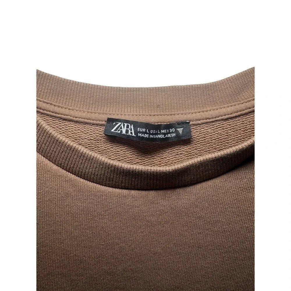 ZARA Brown Cropped Crewneck Sweatshirt Womens Size L - Picture 2 of 6